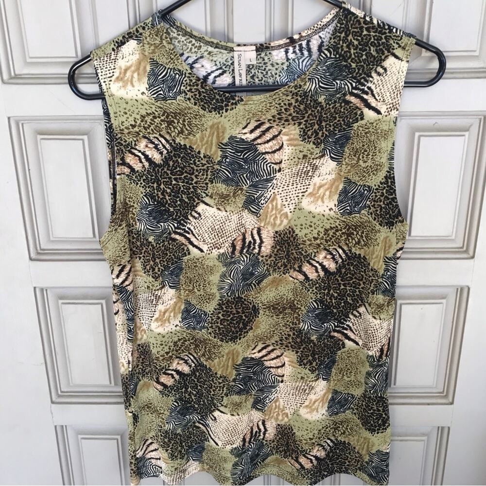 Susan Lawrence Sleeveless Blouse Pullover Stretch SzL Awesome Fit Neutral Colors